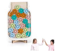 Smiley Face Reward Behavior Jar for Kids, Wooden Incentive Jar with Tokens for Classroom and Home, Motivational Reward Chart for Boys and Girls, Encourages Positive Behaviors and Responsibility