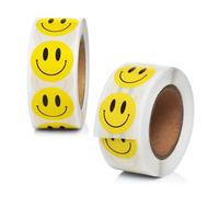Smiley Face Stickers 1000 pcs | Yellow Happy Smile Stickers for Teachers Parents Rewards, 2 Rolls of 500 Labels Each