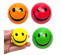 Smiley Face Stress Ball (4 Pack) (2.5 Inch) Soft Foam Red, Orange, Green, Yellow Balls Great for Prizes and Giveaways (Assortment, 4, Pack)