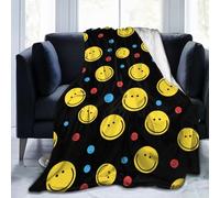 Smiley Face Throw Blanket Soft Smiley Fleece Blanket Men Women Gift for Kids Boys Girls for Party Couch Sofa Bed Deco Blankets 60x50 Inches