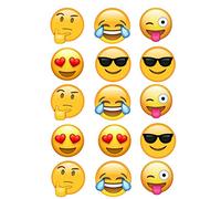 Smiley faces emoticon Edible Cupcake Icing, Wafer or Wafer Card 15 x 2 inch Toppers (Wafer Card)