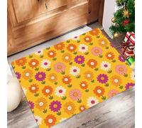 Smiley Flowers Door Mats Indoor Doormat Washable For Pets Door Matts Duty Non-Slip Entrance Mat Super Absorbent Front Doormat, Cute Cartoon For Kitchen Bathroom Yellow, 50 X 80 Cm