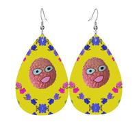 Smiley Lychee Printed leather earrings with teardrop-shaped dangling design, light and soft.