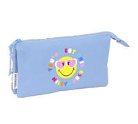 SMILEY WORLD JOYFUL - Triple Pencil Case, Recyclable Fabric, Children's Pencil Case, Child, Ideal for School Age Children, Comfortable and Versatile, Quality and Resistance, 22 x 3 x 12 cm, Light