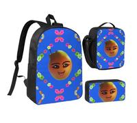 Smiley Yellow Pear 17 Inch Backpack Lunch Bag Pencil Case Set, Cute Print, Durable Oxford Cloth.