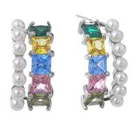 Smilice Colorful Zircon & Faux Pearl Stud Earrings, Summer Vacation Style Push Back Earrings