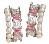 Smilice Colorful Zircon & Faux Pearl Stud Earrings, Summer Vacation Style Push Back Earrings