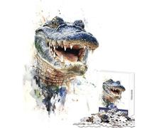 Smiling Alligator Watercolor Jigsaw Puzzle 1000 Piece for Teenagers Serene Peaceful Play Activity Peaceful Calm Stress Relief (38X26cm)