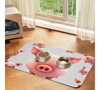 Smiling Animal Pet Feeding Mat Absorbent Pu Leather Dog Cat Food Mats Contain Spills Protects Floors, Anti-Slip Rubber Backing Dog Bowl Mats Easy Clean Pet Placemats 40x60cm