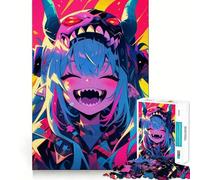Smiling Anime Girl with Demon Mask 1000 Piece Jigsaw Puzzle for Teenagers Recall Upgrade Calm Mind Clear Cut Art Collectible 38x26cm