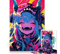Smiling Anime Girl with Demon Mask Jigsaw Puzzles 1000 Pieces for Teenagers Memory Upgrade Relaxing Fun Sharp Cut Art Collection Piece 50x75cm