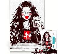 Smiling Anime Girl with Drink 1000 Piece Jigsaw Puzzles for Adults Memory Boost Family Joy Pattern Assembly Santa Wish Pick 50x75cm