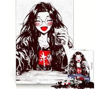 Smiling Anime Girl with Drink 1000 Piece Jigsaw Puzzles for Adults Memory Boost Family Joy Pattern Assembly Santa Wish Pick 50x75cm
