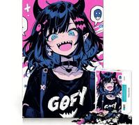 Smiling Anime Girl with Horns Jigsaw Puzzles 1000 Piece for Teenagers Wise Think Toy Peaceful Fun Tight Cut 38x26cm