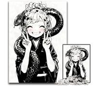 Smiling Anime Girl with Snake 1000Piece Puzzle Wooden Jigsaw Puzzles for Adults Challenging Brain Teaser Family Activity Home Decor 1000 PCS(38x26cm)