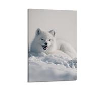 Smiling Arctic Fox in Snow Wall Art, Cute Decor, Home Poster Artistic Wall Mural Modern Hanging Decor Poster12x18inch(30x45cm)