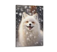Smiling Arctic Fox in Snowfall Animal Poster, Joyful Decor, Home Wall Art Artistic Wall Mural Modern Hanging Decor Poster20x30inch(50x75cm)
