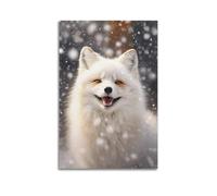 Smiling Arctic Fox in Snowfall Animal Poster, Joyful Decor, Home Wall Art Artistic Wall Mural Modern Hanging Decor Poster24x36inch(60x90cm)