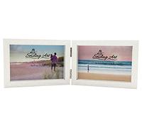 Smiling Art | Double Photo Frame | 10x15 cm MDF Wood with Glass Front | Foldable Picture Frame for 2 Photos, Free-Standing | with Depth Effect | Landscape Format (White, Landscape, 2x10x15 cm)