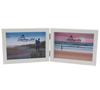 Smiling Art | Double Photo Frame | 13x18 cm MDF Wood with Glass Front | Foldable Picture Frame for 2 Photos, Free-Standing | with Depth Effect | Landscape Format (White, Landscape, 2x13x18 cm)