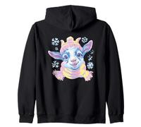 Smiling Baby Goat Winter Farm Animal Portrait Graphic Pink Zip Hoodie