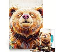 Smiling Bear Portrait with Watercolor Effect 1000 Piece Jigsaw Puzzles for Teenagers Smart Game Bonding Time Image Assembly Fine Art Piece 50x75cm
