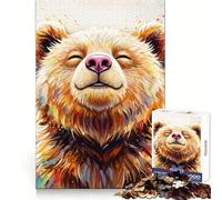 Smiling Bear Portrait with Watercolor Effect Jigsaw Puzzles 1000 Pieces for Teenagers Memory Upgrade Relaxing Fun Sharp Cut Art Collection Piece 38x26cm