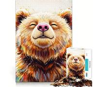 Smiling Bear Portrait with Watercolor Effect Jigsaw Puzzles 1000 Pieces for Teenagers Memory Upgrade Relaxing Fun Sharp Cut Art Collection Piece 38x26cm