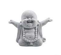 Smiling Buddha Garden Statue, Sandstone Effect Decorative Ornament for Outdoor Indoor Use, Resin Build (A)