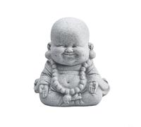 Smiling Buddha Garden Statue, Sandstone Effect Decorative Ornament for Outdoor Indoor Use, Resin Build (C)