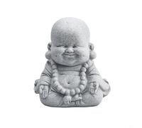 Smiling Buddha Resin Garden Ornament with Sandstone Look, Heavyweight and Stable Statue for Indoor or Outdoor Decorative Use (C)