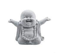 Smiling Buddha Resin Garden Ornament with Sandstone Look, Heavyweight and Stable Statue for Indoor or Outdoor Decorative Use (A)