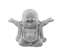 Smiling Buddha Statue Garden Ornament Sandstone Effect Outdoor Indoor Decor, for Yard Lawn Patio Aquarium Fish Tank Zen Meditation