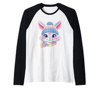 Smiling Bunny Winter Cute Rabbit Character Graphic Pink Raglan Baseball Tee