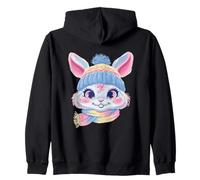 Smiling Bunny Winter Cute Rabbit Character Graphic Pink Zip Hoodie