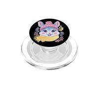 Smiling Bunny Winter Cute Rabbit Portrait Graphic Pink Knit PopSockets PopGrip for MagSafe