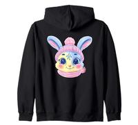 Smiling Bunny Winter Cute Rabbit Portrait Graphic Pink Pom Zip Hoodie