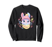 Smiling Bunny Winter Cute Rabbit Portrait Graphic Yellow Sweatshirt
