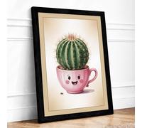 Smiling Cactus Companion Botanical Framed Wall Art Print A1 (84.1×59.4cm) Black, Wall Decor for Living Room, Bedroom, Office & Home, Ready to Hang, Art Gift