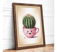 Smiling Cactus Companion Botanical Framed Wall Art Print A1 (84.1×59.4cm) Walnut, Wall Decor for Living Room, Bedroom, Office & Home, Ready to Hang, Art Gift