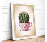 Smiling Cactus Companion Botanical Framed Wall Art Print A1 (84.1×59.4cm) White, Wall Decor for Living Room, Bedroom, Office & Home, Ready to Hang, Art Gift