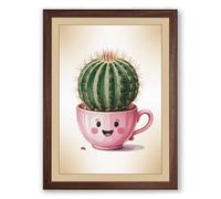 Smiling Cactus Companion Botanical Framed Wall Art Print A2 (59.4×42cm) Walnut, Wall Decor for Living Room, Bedroom, Office & Home, Ready to Hang, Art Gift
