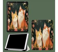 Smiling Cartoon Cat Pattern Case for 10.9 Inch Ipad 10Th Gen, Watercolor Flowers Animals Cover for Ipad Auto Sleep/Wake Shockproof Protective Case with Pencil Holder