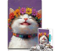 Smiling Cat 1000 Piece Jigsaw Puzzles for Teenagers Gifts,Help The Brain Exercise Addictive Toys to Cultivate Patience Great Gift 38x26cm