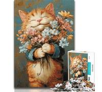 Smiling Cat Jigsaw Puzzles for Teenagers 1000 Pieces,Challenging Game And Family Play with Fully Interlocking Randomly Shaped Pieces (38x26cm)