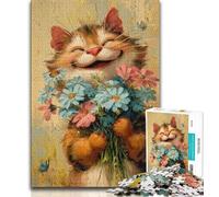 Smiling Cat Jigsaws Puzzles 1000 Pieces for Adults Gifts,Stress Reliever Staycation Kill Time with Matching Poster And Trivia Sheet (50x75cm)