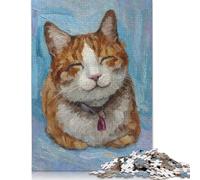Smiling Cat Meme Blue Puzzle Jigsaws 500 Pieces for Adults Puzzles 500 Piece Unique Home Decor And Gifts 500pcs (52x38cm)