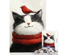 Smiling Cat with Bird Puzzles for Teenagers 1000 Piece Support Memory Strength And Retention Gentle Calm Leisure Activity (38X52cm)