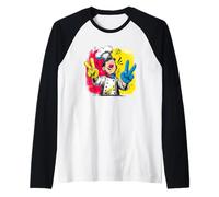 Smiling Chef Double Peace Retro Pop Character Graphic Sign Raglan Baseball Tee
