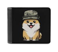 Smiling Corgi Dog in Military Hat Funny Men's Wallets Slim Front Pockets Bifold Wallet with ID Credit Card Holder